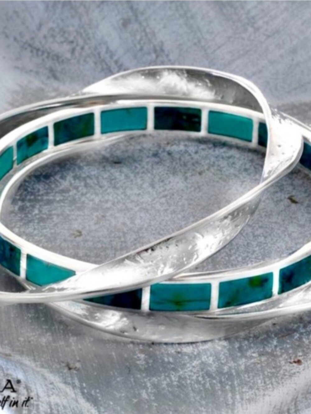 Rare Silpada Vintage SterlingSilver Turquoise High Seas Inlay Bangle Bracelet